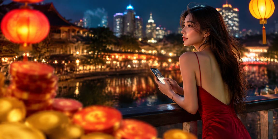 Người dùng chơi casino di động tại Hà Nội dưới ánh đèn lồng lung linh về đêm